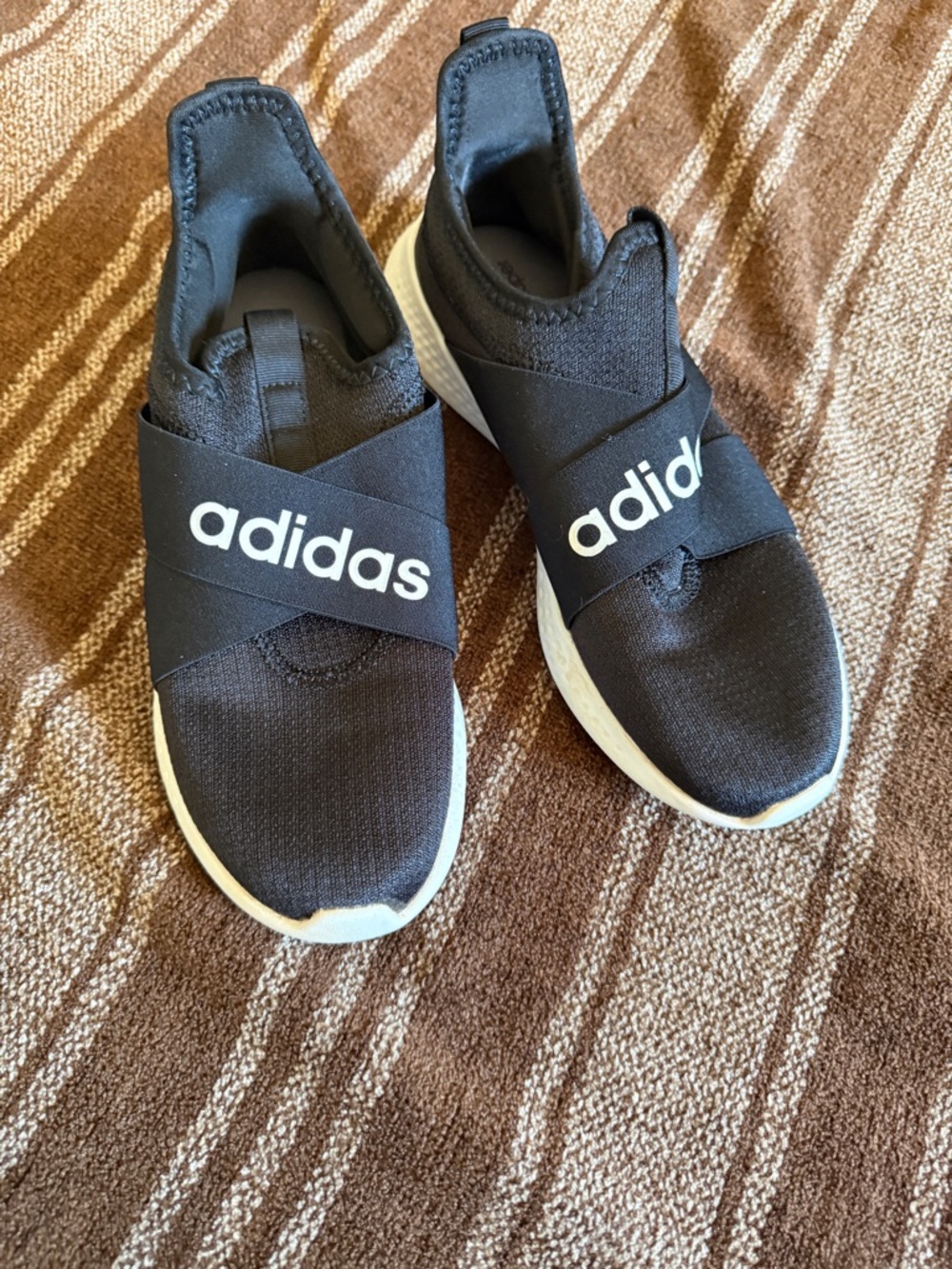 Adidas Black and White Slip-On Crossband Sneakers